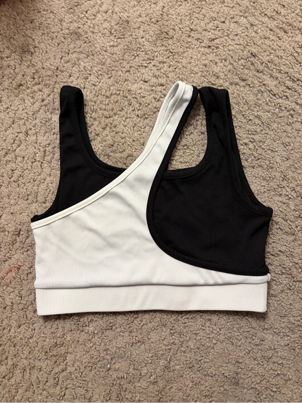 Women’s Asymmetrical Two-Tone Ribbed Bralette - Black & White